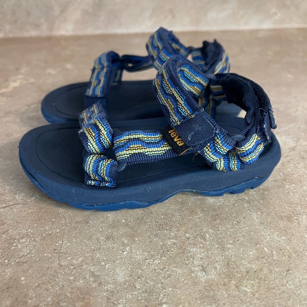 Teva Kids Navy Sandals with Blue and Yellow Striped Webbing